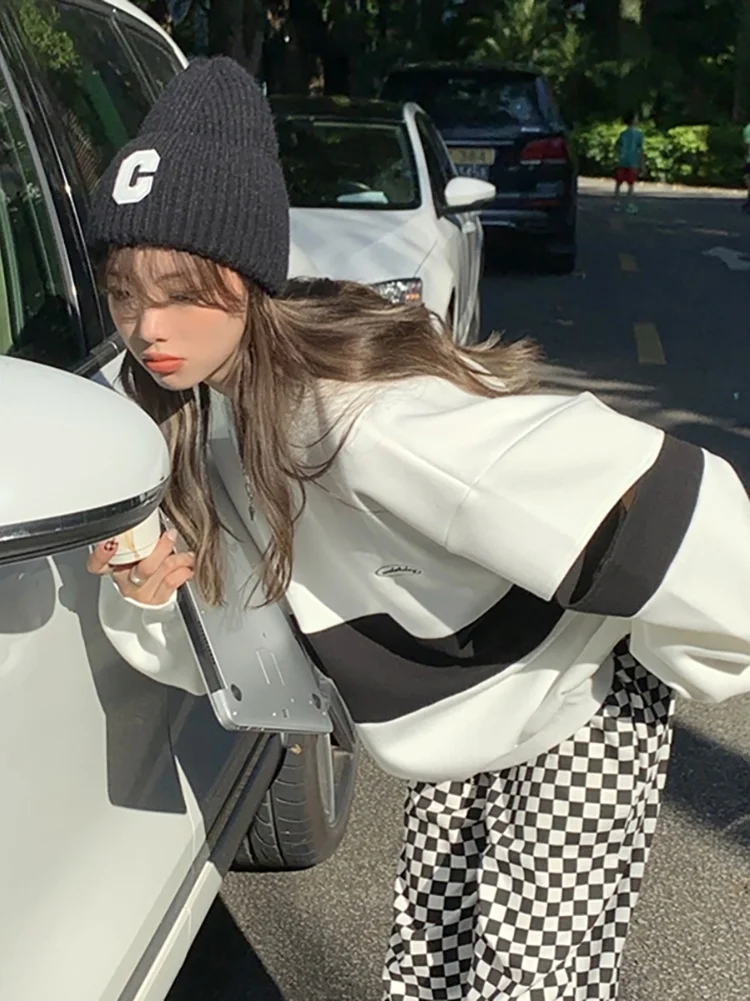 Осенняя Корейская толстовка 2021 новинка Повседневный пуловер свободного кроя с