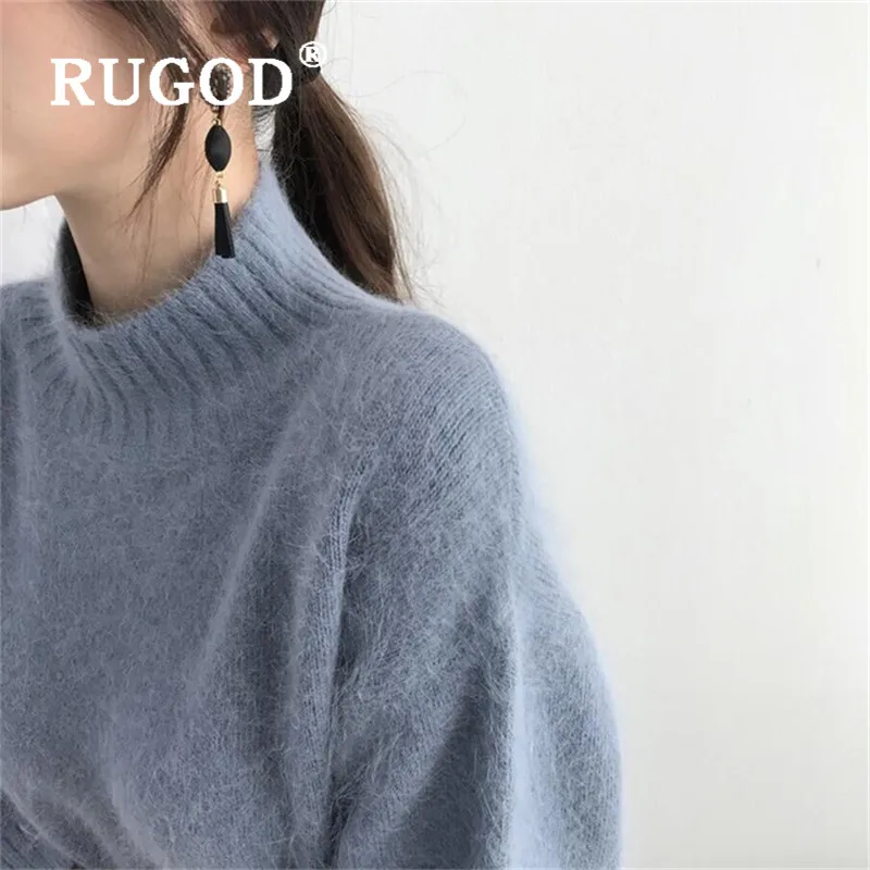 Элегантный кашемировый свитер RUGOD женская простая Водолазка с длинным рукавом