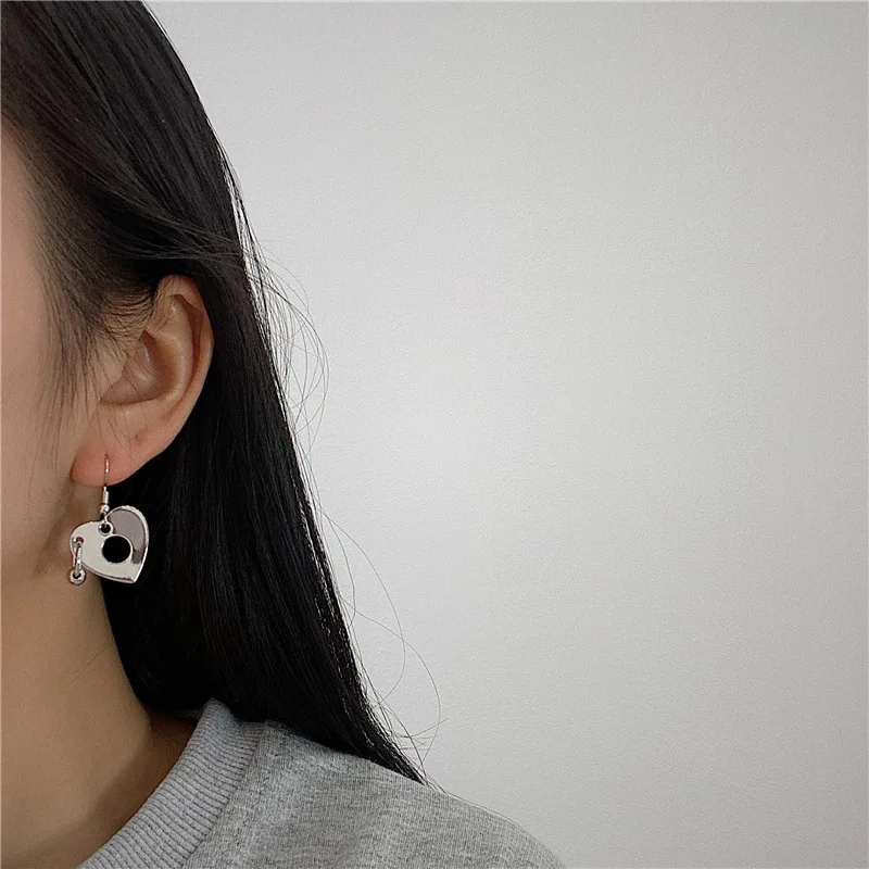 

Insc Tide Net Red Women Drop Earrings Jewelry Hip Hop Fashion Simple Asymmetrical AB Hollow Love Long Section Tassel Small Lock