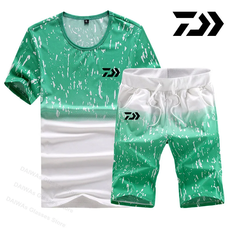 

New DAIWA Fishing T Shirt And Fishing Shorts Summer Breathable Quick Dry Snow Dot Fishing Hiking Clothing Outdoor Sport Suits