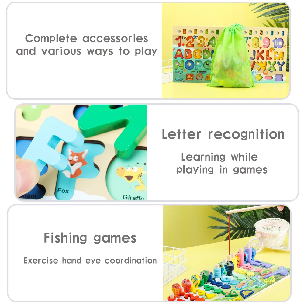 

Kids Wooden Montessori Count Number Math Toys For Toddlers Fishing Puzzle Games Digital Shape Match Early Education Child Gift
