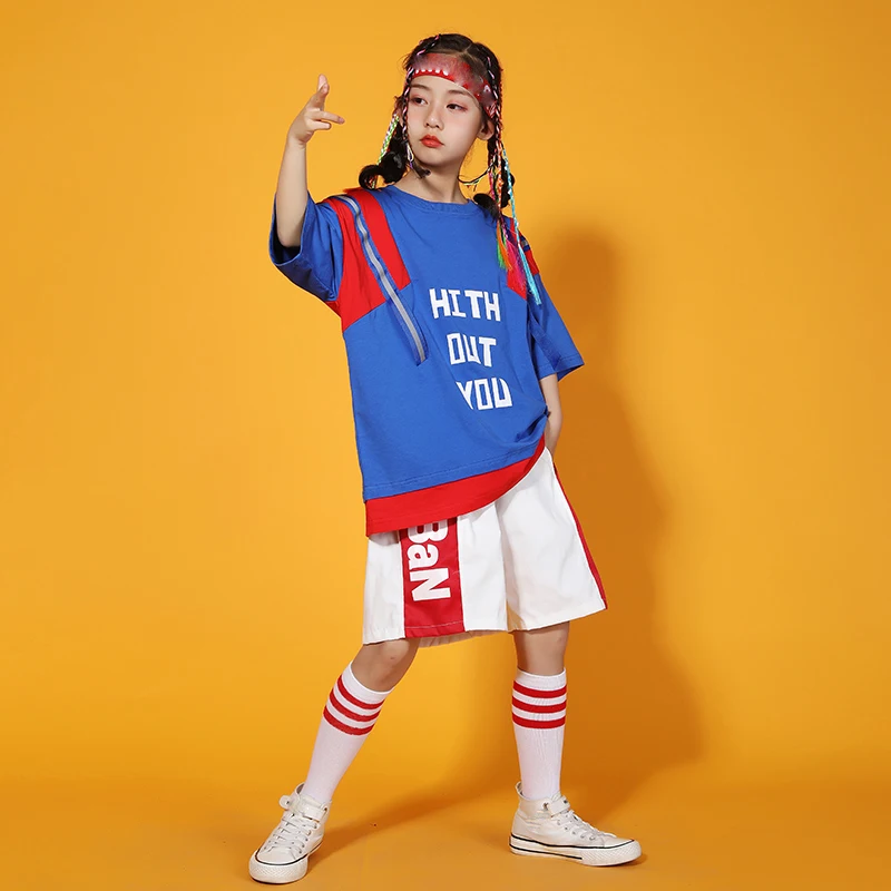

Girls Hip-Hop Dance Performance Clothes Summer Loose Short-Sleeved Shorts Sports Suit New Jazz Street Dance Wear Outfits DQS7115