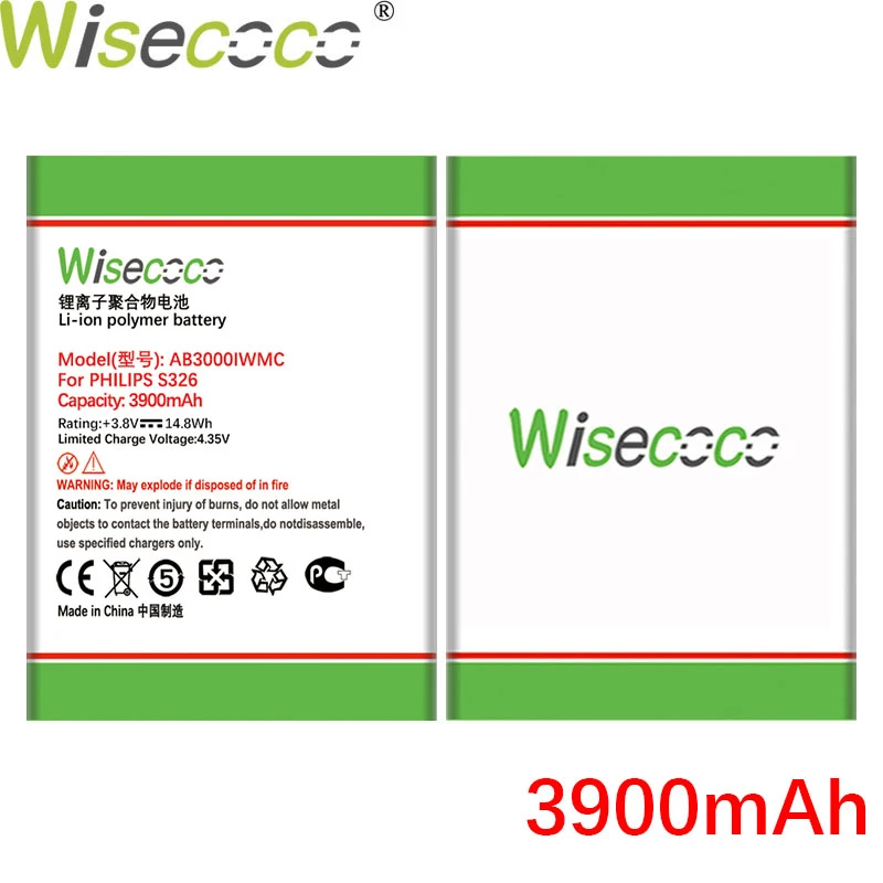 

WISECOCO Новый высокое Ёмкость 3900 мА/ч, AB3000IWMC Батарея для мобильного телефона Philips XENIUM S326 CTS326 мобильный телефон + код для отслеживания отправлени...