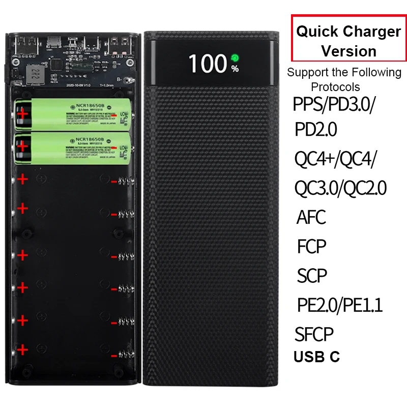 

22.5W Quick Charger 8*18650 Battery Storage Box Dual USB Micro USB Type C Power Bank Shell DIY 18650 Battery Case Holder Box