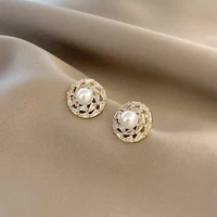 2021 new arrival korean exquisite geometric pearl earrings fashion crystal temperament versatile stud earrings womens jewelry