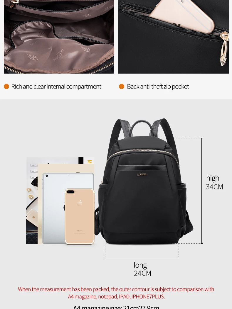Zoger backpack ladies Oxford cloth backpack casual Korean version of the simple travel canvas small fresh college wind bag tide