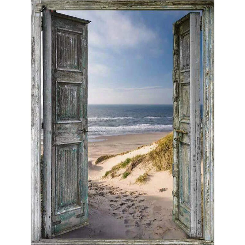 

Drill 5D Diy Diamond Painting Wooden Door Full Square Cross-stitches Diamond Embroidery Beach Sea Handicraft Room Decor Gift Z24