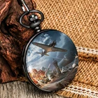 Кварцевые карманные часы в стиле ретро Второй мировой войны с рисунком самолета и белым циферблатом, классический откидной Чехол, подвеска на толстой цепочке, подарок на память