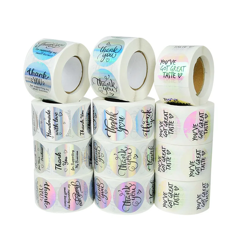 

500Pcs Round Thank You for Supporting My Small Business Paper Thank You Label Rainbow Silver Roll Adhesive Gift Sealing Stickers