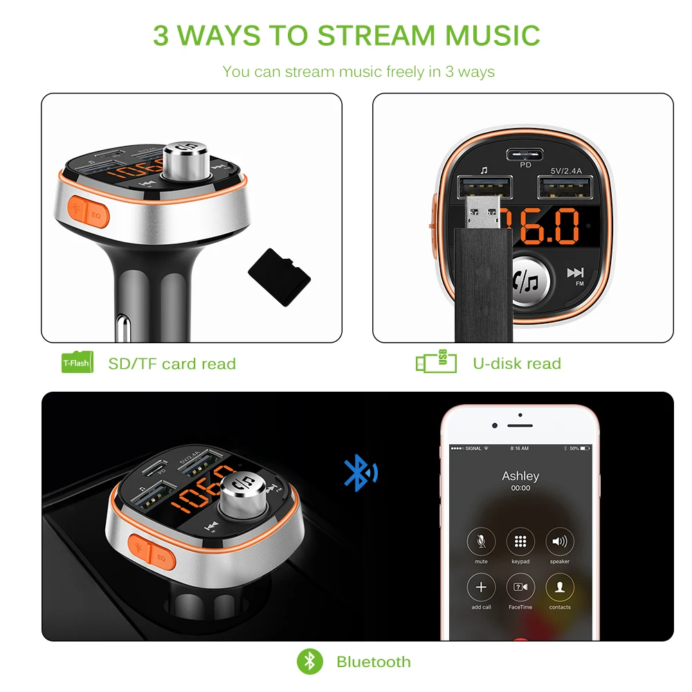 

BC51 Hands-free Bluetooth Car MP3 Player Wireless Car FM Transmitter Dual USB ports Car Charger