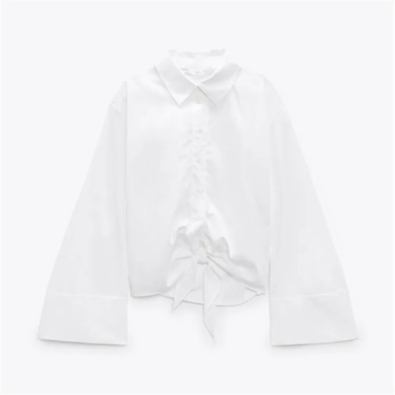 

ZA bowknot decorated shirt 2021 summer new women's fashionable simple elegant bowknot decorated poplin shirt
