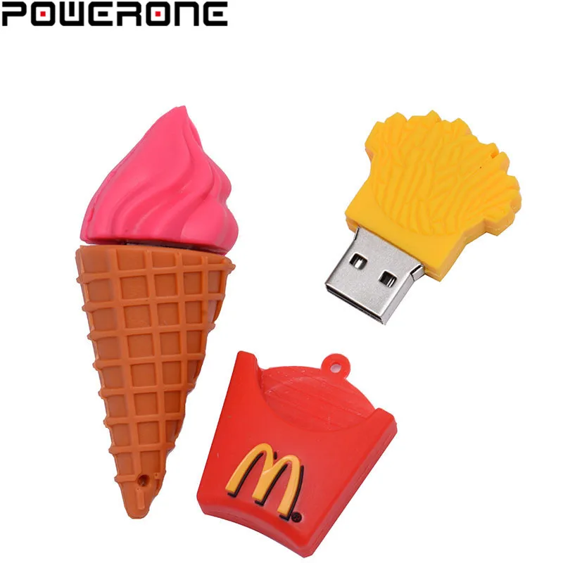 POWERONE 16 ГБ 4 8 32 64 реальная емкость милый Картофель фри форма флеш диск usb 2 0 флешка