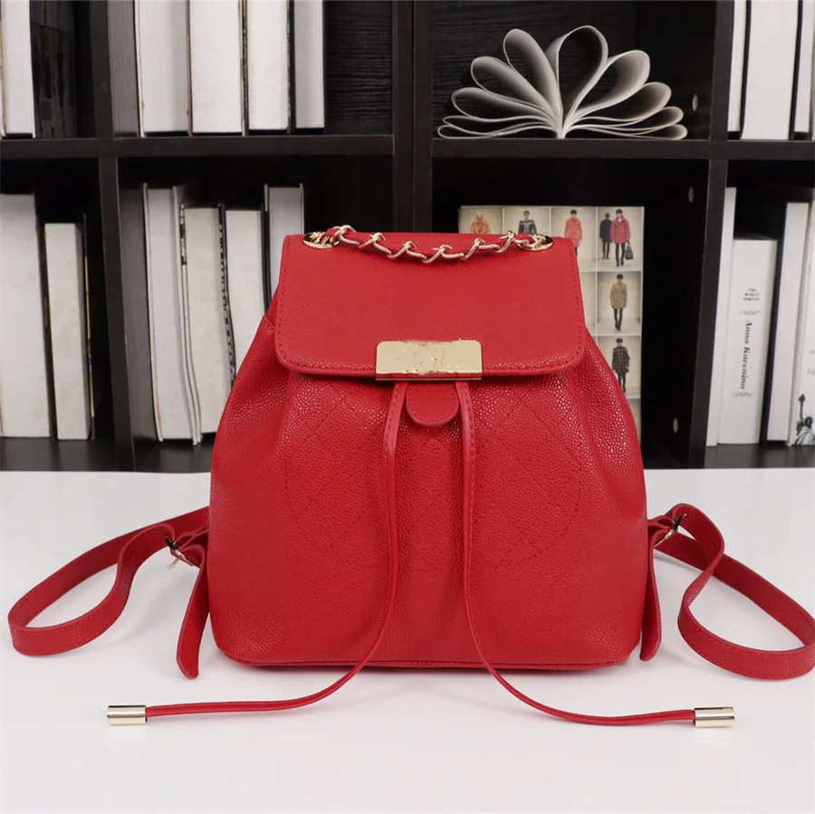

2021 new designer women's caviar backpack women's cowhide Korean fashion vertical oblique shoulder schoolbag