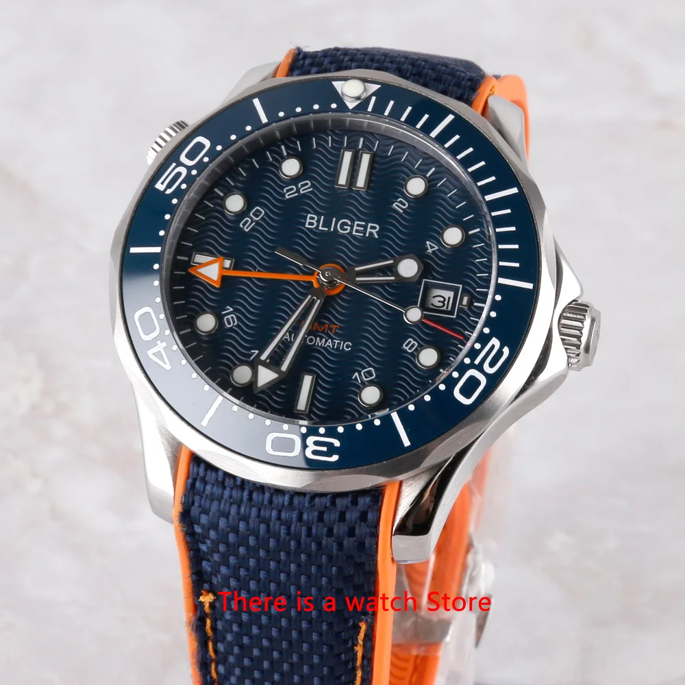 Мужские автоматические механические часы Bliger 41 мм GMT Move Men t Роскошные светящиеся