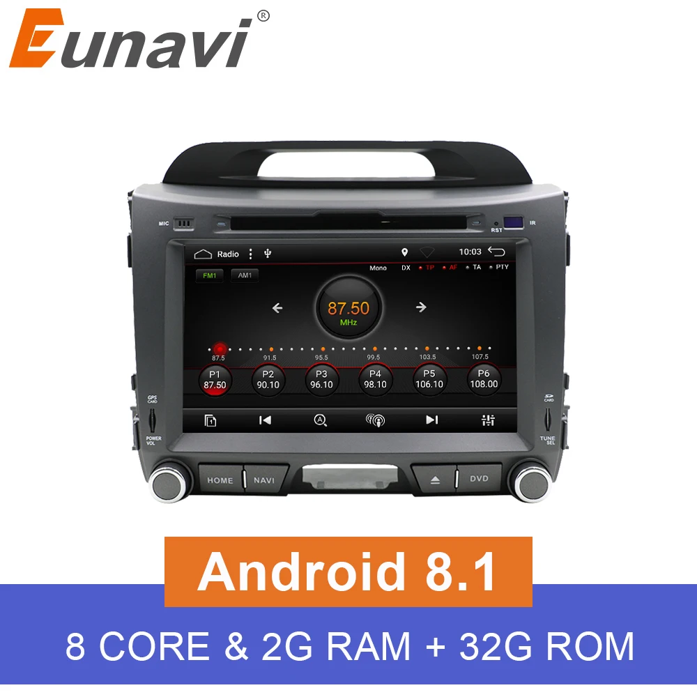 Eunavi 2 din Восьмиядерный Android 8 1 автомобильный ПК dvd радио плеер для KIA Sportage 2011 2012 2013 2014