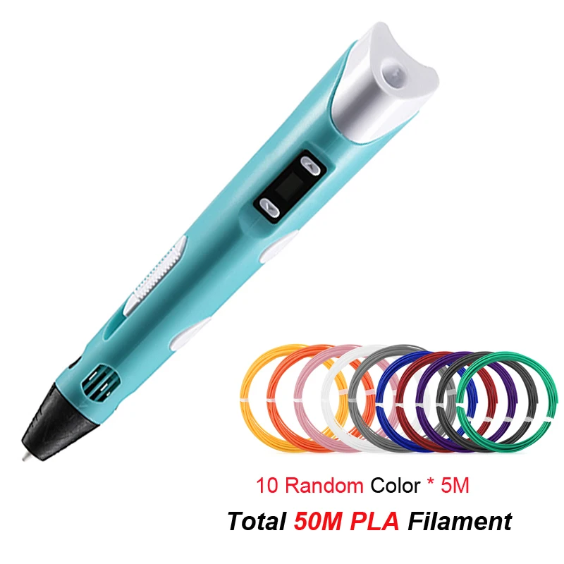Blue pen PLA 3D Ручка DIY 3D печати ручки с ЖК-дисплей Экран 1,75 мм PLA Синтетическая нить 5V 3D, ручки для рисования для детей развивающая Серия Подарки на день рождения - Цвет: Blue pen PLA