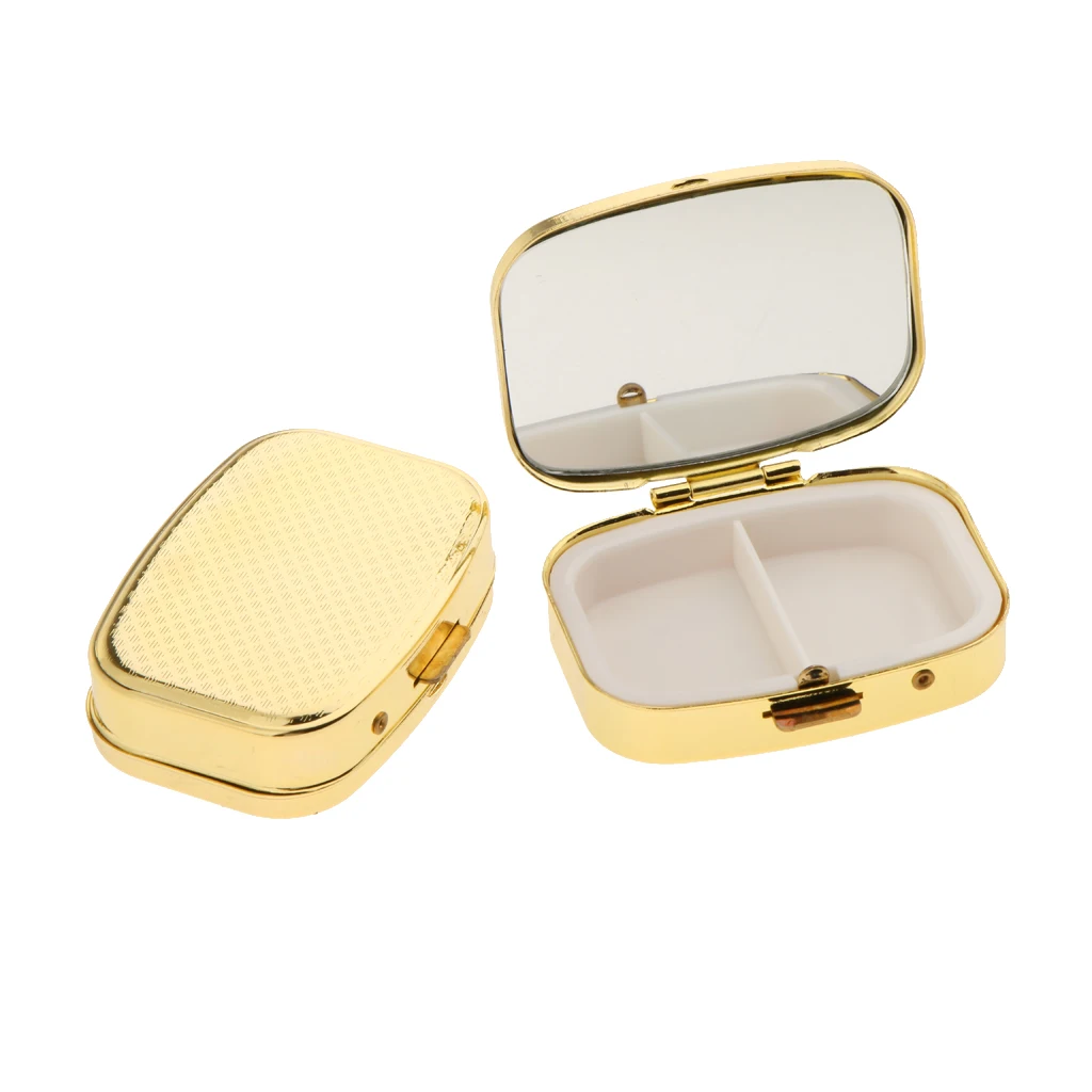 

2pcs Metal Pill Box Case, Tablet Holder Storage Organizer Container with 2 Parts, made of Metal