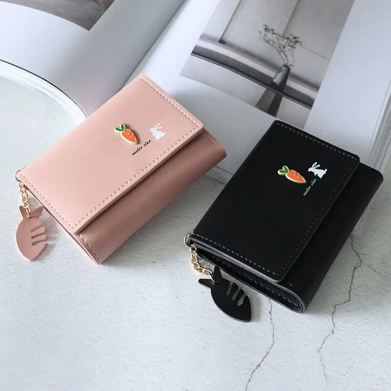 

Ins Short Wallet Female 2022 New Fashion Simple Solid Color Three-fold Personality Cute Wallet Student Buckle Coin Purse