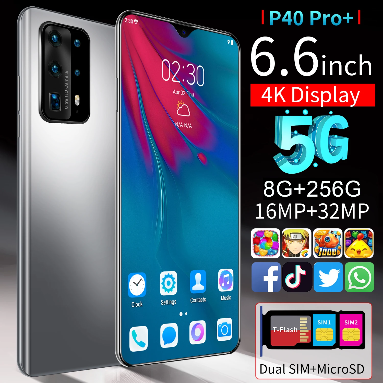 P40 Pro + новейший смартфон Android 10 0 8 Гб Оперативная память 256 ГБ Встроенная 5000 мА/ч Deca