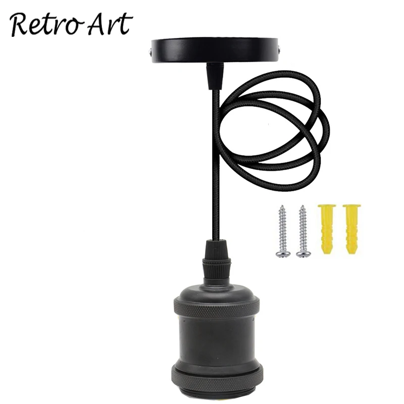 

Matt Black Pendant Lamp Cord Set Vintage Ceiling Rose With Lamp Socket E27 E26 Hanging Lamp Kit