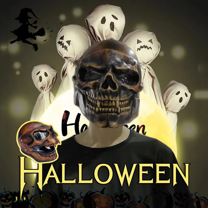 

Skull Helmet Creative Full Head Skull Masque Resin Helmet Personalized Headgear Halloween Cosplay Costume Props PR Sale