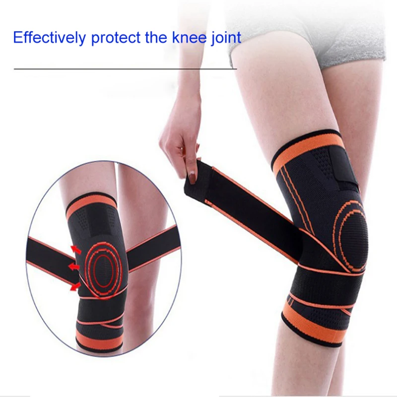 

Hot Sale Outdoor Sports Knee Compression Brace for Men Women Non Slip Sleeve with Straps Breathable Knit Kneepad N66