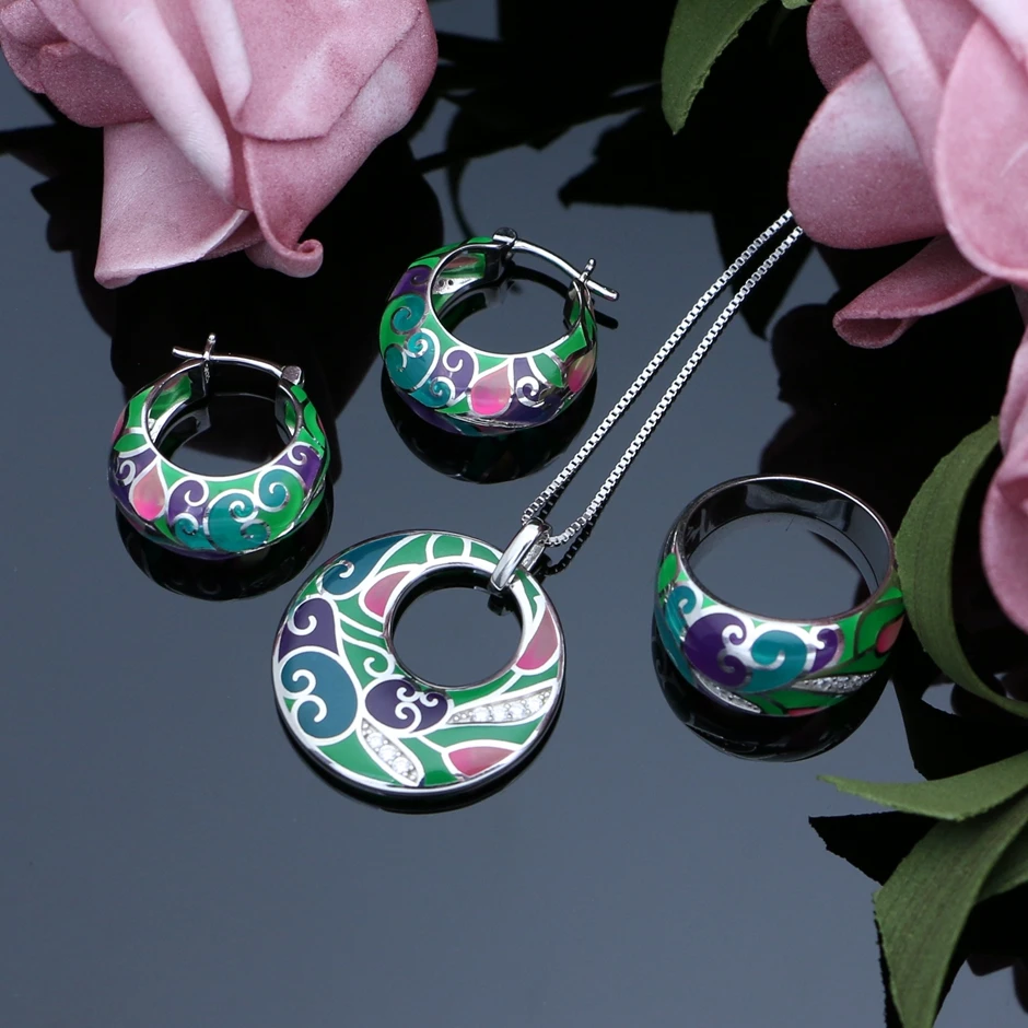 LMFALECA серебро 925 ювелирные наборы яркие разноцветные прозрачные серьги кольца