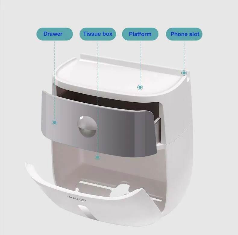 

Hot Sale Toilet Paper Holder Plastic Waterproof Tissue Storage Case Wall-mounted Roll Paper Dispenser with FREE Toilet Seat Cove