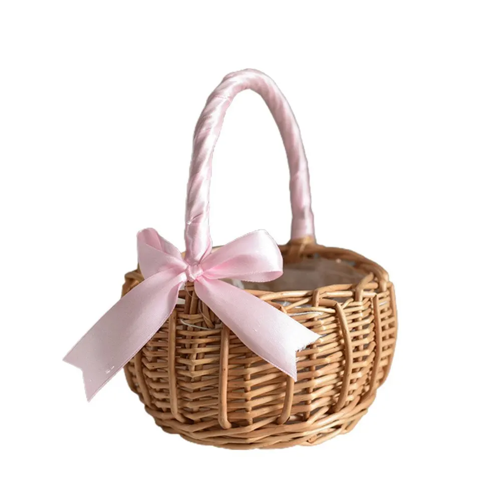 

Flower Basket Wedding Bridal Girl Home Decor Woven Willow Portable Handle Party Decorative Basket Gift Kitchen Storage