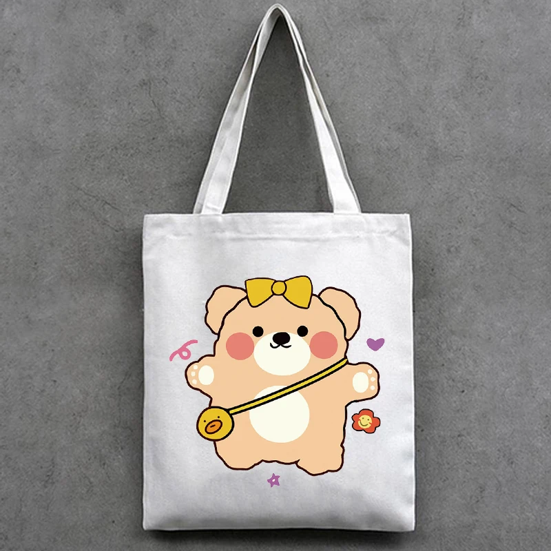

Tote Bag Cute Bear Print Manga Shopper Bags Handbags Shoulder Bags Canvas Bag Casual Shopping Girls Women Elegant