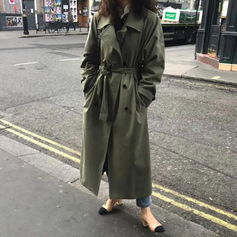 Русский осенне-зимний Классический Повседневный Свободный плащ с поясом