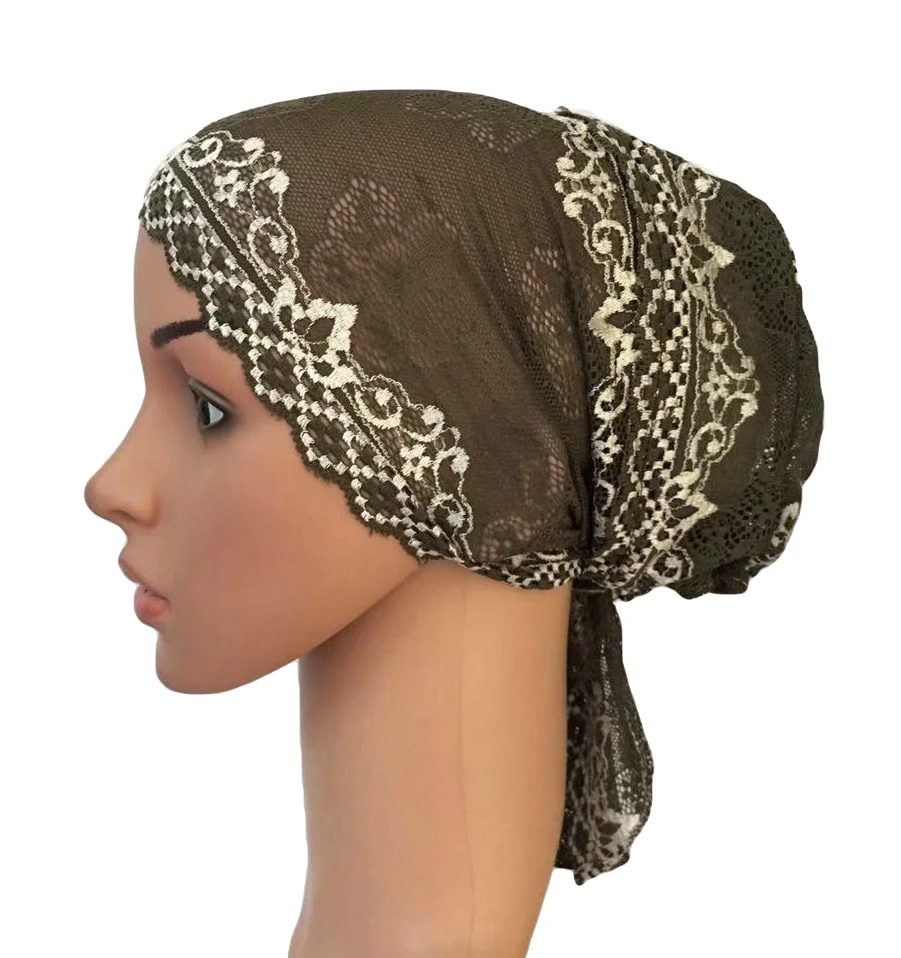 Женский мусульманский тюрбан внутренняя шапка арабское кружево исламский головной убор химиотерапия шляпа обертывания Крышка шапочка Цветок выпадение волос Кепка мягкий длинный хвост капот