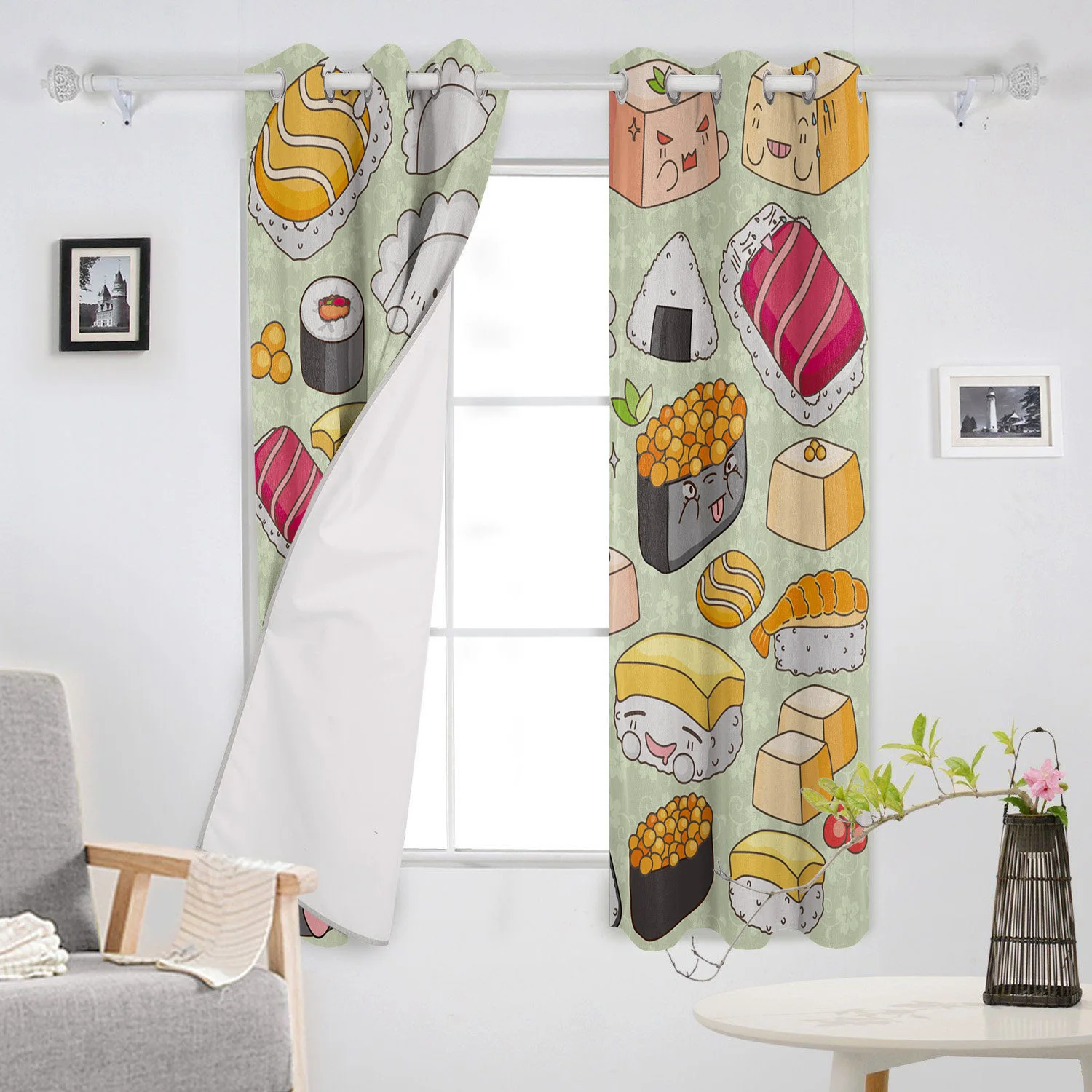 Занавеска для окон с принтом в японском стиле суши | Дом и сад