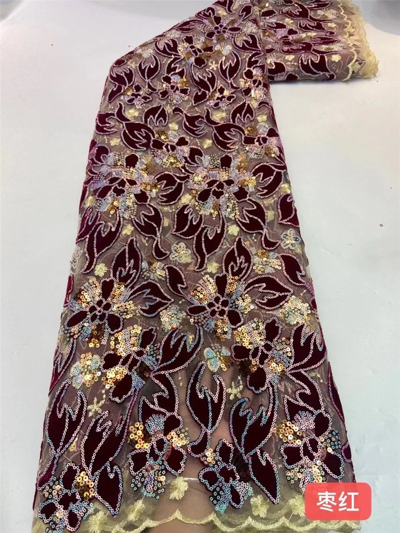 

New Arrival Sequins Tulle Lace Fabric High Quality Velvet Embroidered Mesh Lace Fabric For Wedding Party Fabric NI4989 -2