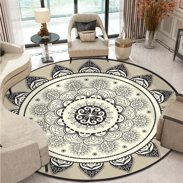 

National wind black gray mandola geometric lotus round living room bedroom stool non-slip mat carpet