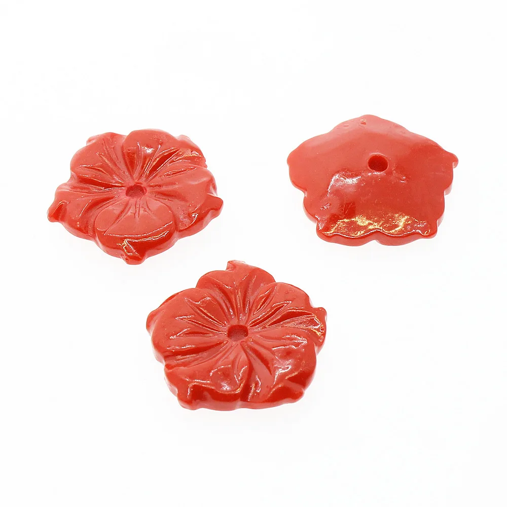 

5pcs Artificial Coral Loose Beads Flower-shaped Powder Pressed Coral Beads 20mm Hand-carved Flowers DIY Jewelry Accessories