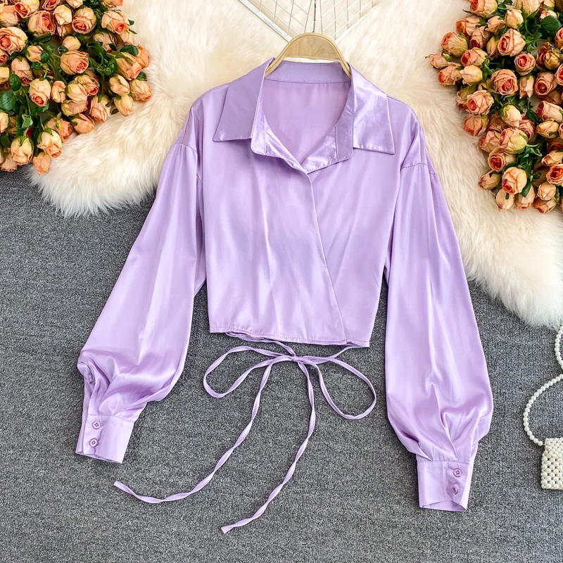 

Temperament satin shirt women tops 2021 Autumn new design Sexy slik loose blouse long sleeves Shirt womens tops and blouses
