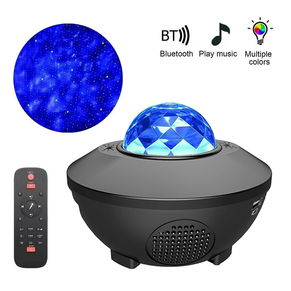 

Star Projector Galaxy LED Star Night Light Lamp Music Starry Water Wave Galaxy Projector Light Sound-Activated Light