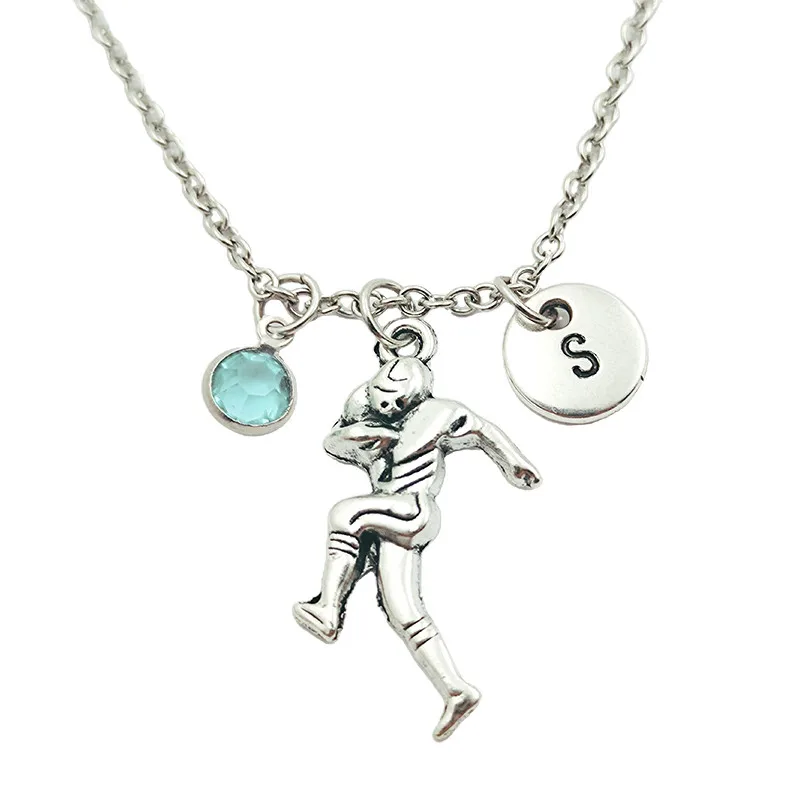 Регби футболист креативный начальный буквенный монограмма камень ожерелье