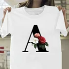 Женские топы, рубашки, 26 дюймов, футболка с принтом английского алфавита, Классическая футболка с цветочным алфавитом, женская летняя парная футболка для влюбленных, женская футболка
