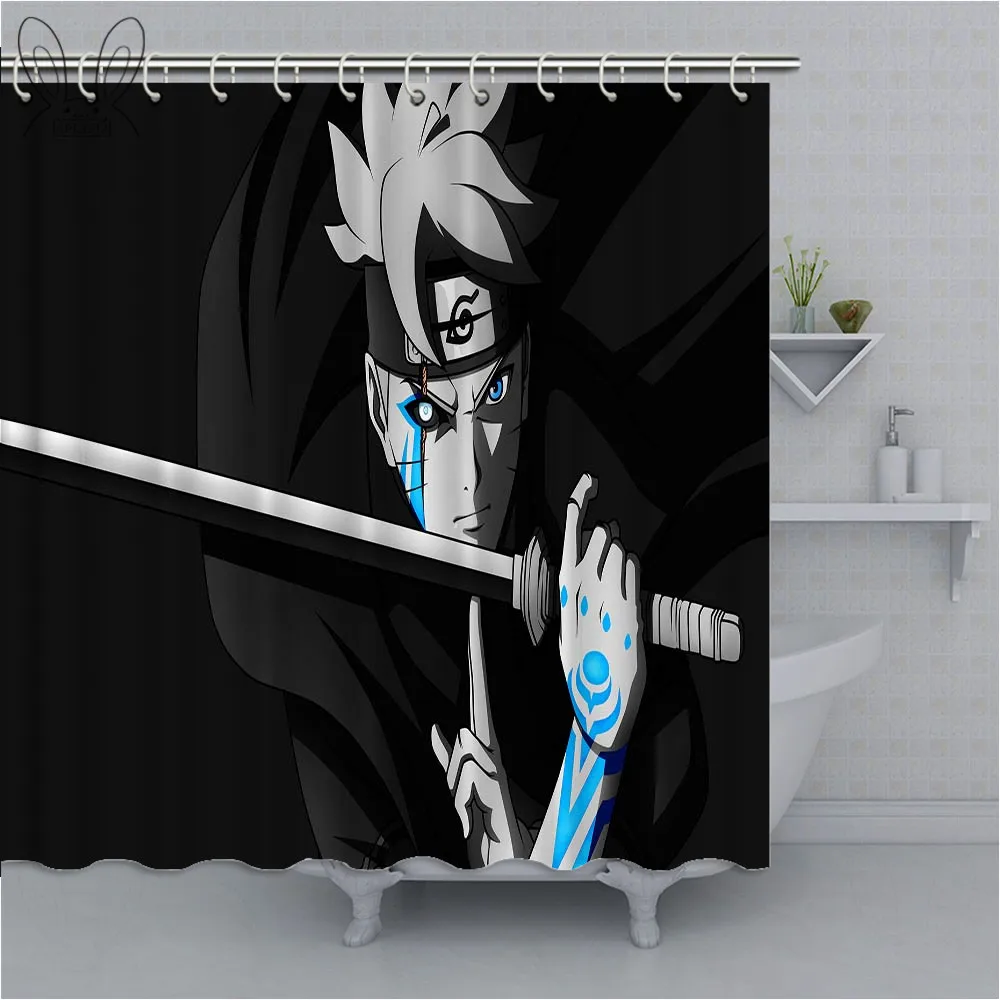 Uchiha Sasuke Naruto Shippuden Fabric Shower Curtain Waterproof Mildewproof Bathroom Shower Curtains For Decor With Sets - Цвет: 74170