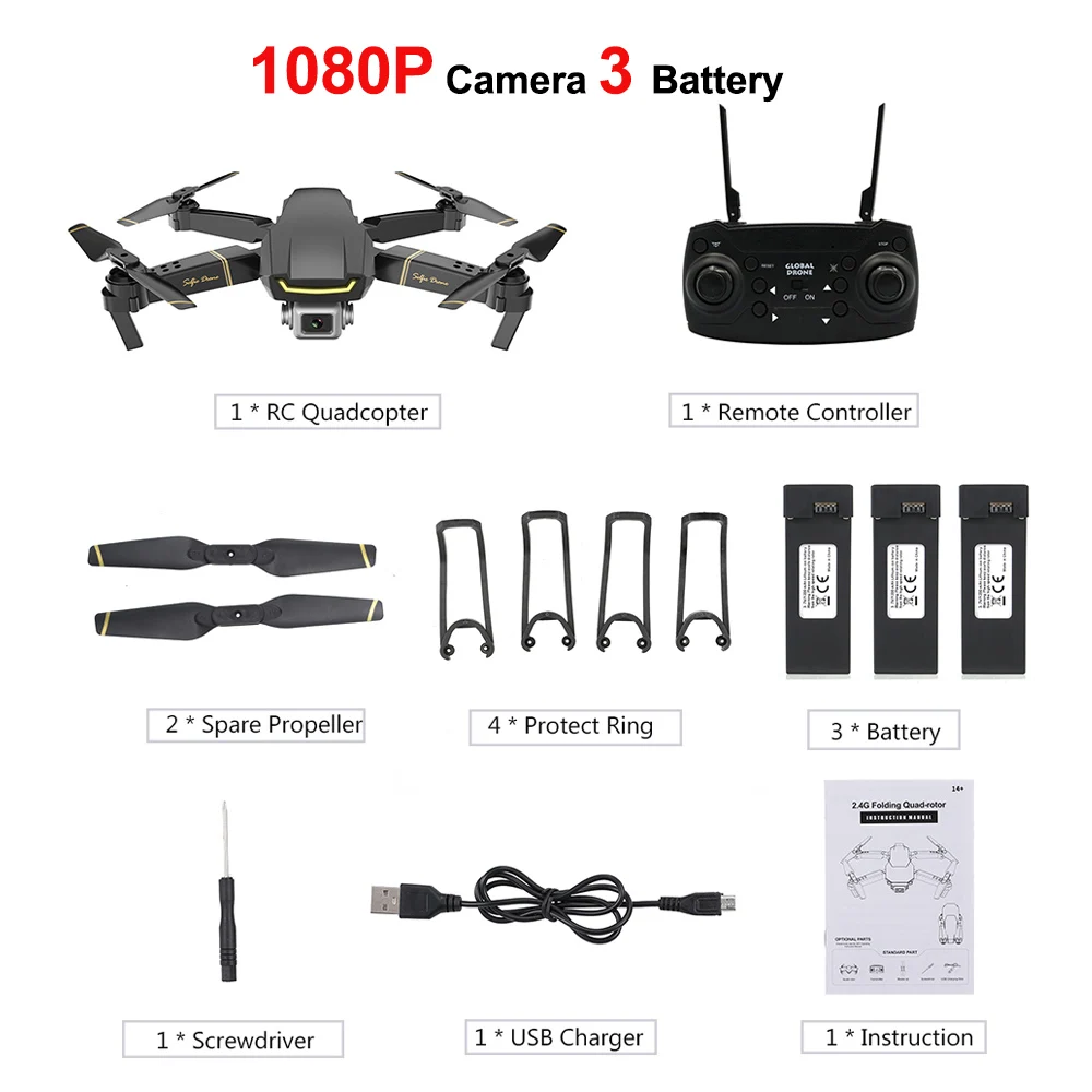 Мини-Дрон игрушки GW89 Радиоуправляемый Дрон с камерой 1080P Wifi FPV Gesture Фото Видео удержание высоты складной Радиоуправляемый квадрокоптер Дрон для детей - Color: 1080P Black 3B