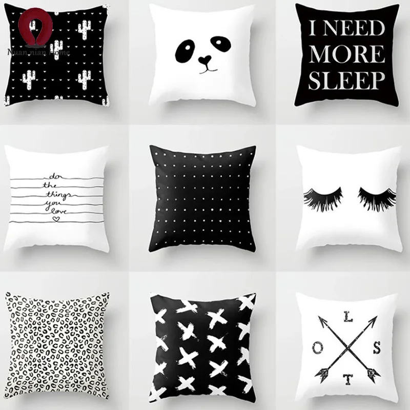 Подушка Чехол северные ветра Черный и белый в виде геометрических фигур