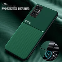 car magnetic holder case for xiaomi redmi note10 4g 10s case leather texture silicone shockproof cover for redmi note 10 pro max