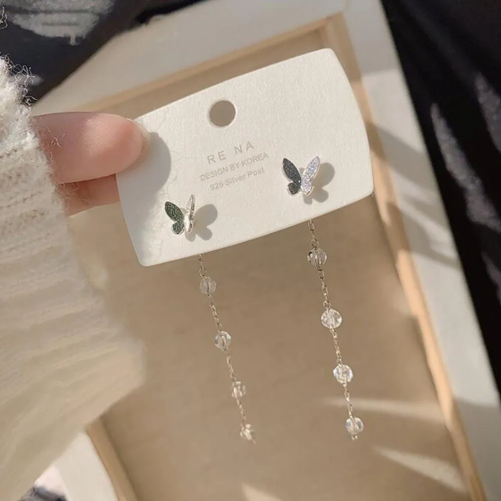 

Long Tassel Butterfly Drop Earrings Silver Color 2021 Fashion Hanging Women Earrings Summer Jewelry Girls GIfts