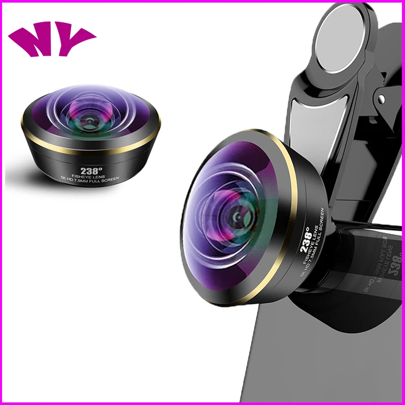 

5K HD 7.5mm Full Screen 238 degree super fisheye lens kit Phone Camera Lens with Smartphone Clip professional Fish Eye Lenses