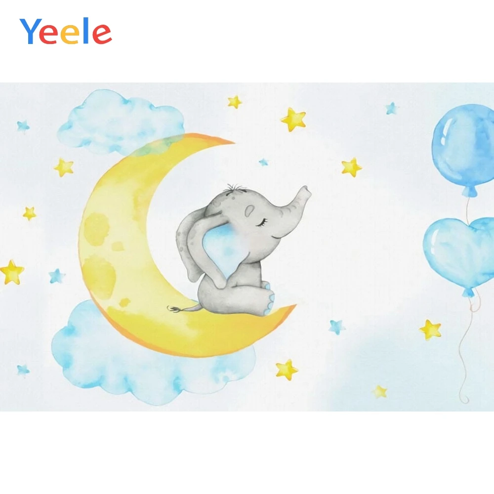 Фон для фотосъемки новорожденный мальчик слон луна звезда детский день рождения
