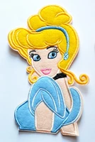 5 pcs big 7 inch height princess yellow hair blue dress embroidered iron on applique patch about 12 18 cm