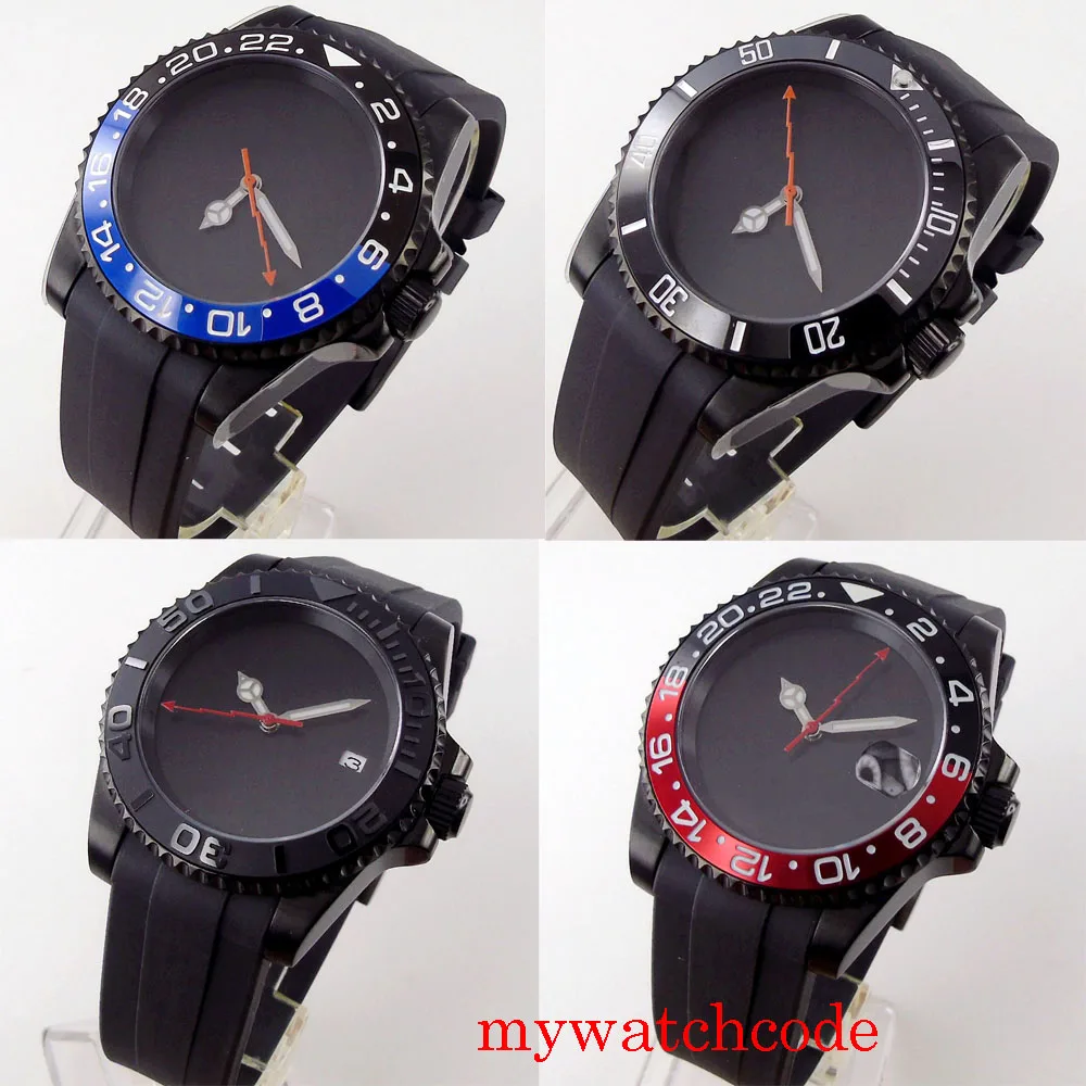 

BLIGER 40mm Sapphire Crystal NH35A MIYOTA 8215 PT5000 Red Orange Flash Hands Black PVD Plated Automatic Men Watch Rubber Strap