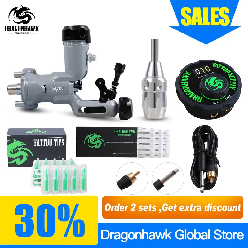 Grey Kit Профессиональный ротационный набор для татуировки, Ворон, шейдерный лайнер, смешанный размер, набор игл, тату-пистолеты, принадлежности для тату-художника - Цвет: Grey Kit